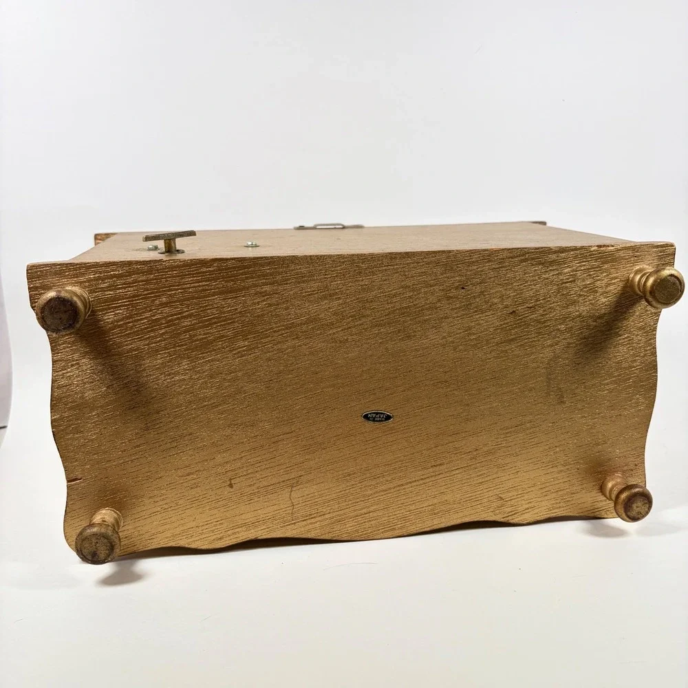 1970s Florentine Style Wooden Music Jewelry Chest Box Japan Love Story